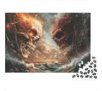 Crâne de Pirate Géant Puzzle 1000 Pièces Papier pour Adultes Scène de Tempête Fantastique Puzzle en Famille Anti Stress Déco Maison Cadeau Fête 70x50cm/1000pcs