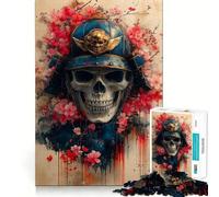 Crâne de samouraï avec Fleurs de Cerisier, Puzzle de 1000 pièces pour Adultes, Jeu d'adresse et d'éveil, découpe Lisse, Surprise de Noël (50x75cm)