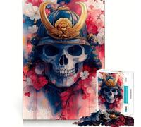 Crâne de samouraï avec Fleurs de Cerisier, Puzzle de 1000 pièces pour Adultes, stimule la mémoire, soulage l'anxiété, Bords précis, Surprise de Noël (50x75cm)