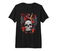 Crâne de Serpent et Poignard Vintage Tatouage Traditionnel T-Shirt Haut de Gamme