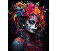 Crâne de sucre Portrait de femme Peinture par nombres kits 40x50cm toile peinture à l'huile diy pour les adultes débutants avec des pinceaux et un pigment acrylique Cadeau d'Halloween (sans cadre)