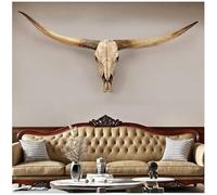 Crâne de Vache 178cm Longhorn Wall Decor, Décoration Murale Tête d'animal Faux Taxidermie Crâne de Vache Animal Fait Main, Tête d'animal Suspendue au Mur, Décoration Murale Tête de Taureau,Marron