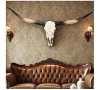 Crâne de Vache 178cm Longhorn Wall Decor, Décoration Murale Tête d'animal Faux Taxidermie Crâne de Vache Animal Fait Main, Tête d'animal Suspendue au Mur, Décoration Murale Tête de Taureau,Noir