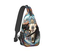 Crâne De Vache À Roue De Médecine Amérindienne du Texas Homme Femme Sling Bag avec Poches Multiples Crossbody Bag Casual Sacoche Bandouliere pour Extérieur Loisirs Sport