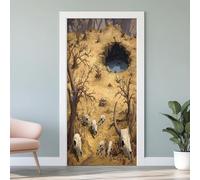 Crâne de Vache Autocollant Porte 3D Squelette Animaux Affiche Mort Arbre Stickers Porte Poster de Porte PVC Auto-adhésif pour Salon Cuisine Chambre Salle de Bain 83x204 cm P5d216