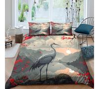 Crane Debout Linge de Lit Respirante Microfibre 3 Pièces 3D Imprimée Nature Landscape Art Parure de Lit avec Taie d'oreiller Entretien Facile for Chambre à Coucher Super King（260x220cm）