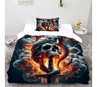 Crâne Dragon Housse De Couette 2 Pièces Gothic Themes 3D Motif Imprimé Linge De Lit Microfibre pour Adulte Et Enfant avec 1 Taie d'oreiller Single（135x200cm）