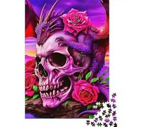 Crâne Dragon Rose 1000 Pièces Puzzle pour Adultes Jeux Éducatifs Divertissement Apaisant Cultiver l'esprit D'équipe pour Adultes Et Enfants De 14 Ans Et Plus 500pcs (52x38cm)