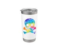 Crâne drôle et os croisés Silhouette Pirate Rainbow Tie Dye Gobelet isotherme en acier inoxydable double paroi