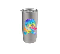 Crâne drôle et os croisés Silhouette Pirate Rainbow Tie Dye Gobelet isotherme en acier inoxydable double paroi