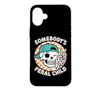Crâne drôle Squelette rétro Humour Somebody's Feral Child Coque pour iPhone 16 Plus
