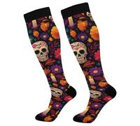 Crâne Du Jour Des Morts Chaussettes De Compression Course Calze A Compressione Viaggio Chaussettes Contention Pour Fitness Travail Entraînement 50Cm