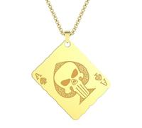 Crâne en acier inoxydable Poker Card Spades Un collier pendentif tête de mort Bijoux cadeaux pour hommes et femmes
