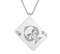Crâne en acier inoxydable Poker Card Spades Un collier pendentif tête de mort Bijoux cadeaux pour hommes et femmes