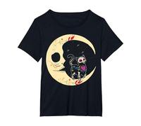 Crâne en Sucre Cat & Moon Dia de Los Muertos, Jour des Morts T-Shirt, Femme Grandes Tailles, Noir, 2X