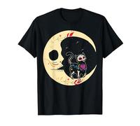 Crâne en Sucre Cat & Moon Dia de Los Muertos, Jour des Morts T-Shirt, Homme, Noir, XL