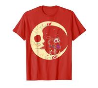 Crâne en Sucre Cat & Moon Dia de Los Muertos, Jour des Morts T-Shirt, Homme, Rouge, XL