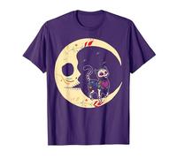 Crâne en Sucre Cat & Moon Dia de Los Muertos, Jour des Morts T-Shirt, Homme, Violet, S