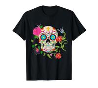 Crâne en Sucre Floral Dia de Los Muertos Jour des Morts T-Shirt Graphique avec Valeur