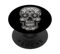 Crâne en Sucre Noir et Blanc Dia De Los Muertos Jour des Morts PopSockets PopGrip Adhésif