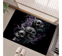 Crâne Enfumé Paillasson Intérieur Tapis 45 X 75 Cm Entrée Intérieur Extérieur,Antidérapant,Absorbant,Tapis pour Entrée,Lavable,Cuisine,Salle De Bain-Noir Personnalité Punk