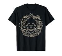 Crâne et Champignons Botanical Line Art T-Shirt