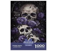 Crâne et Fleur Puzzles 1000 Pièces Cadeau Unique intéressant Jeu Éduchatif Défi Jouet À De Qualité Supérieure Peinture Art pour Adultes Et Enfants À Partir De 14 Ans 52x38cm/1000pcs