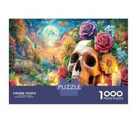 Crâne et Fleurs Puzzle 1000 Pièces Premium,Finition Mat Anti-Reflet,Pièces Épaises,Cadeau De Qualité 70x50cm/1000pcs