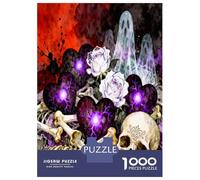 Crâne et os avec Roses 1000 Pièces Coffret Puzzle Noirceur Florale Gothique Puzzle Classique Carton Solide - Ultra Dur pour Couples, Top Noté, Activité Parfaite À La Maison 70x50cm/1000pcs