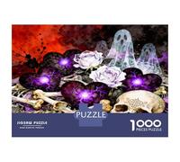 Crâne et os avec Roses 1000 Pièces Coffret Puzzle Noirceur Florale Gothique Puzzle Classique Carton Recyclé - Défi Éducatif, Jeu À La Maison, Super Idée Cadeau pour Les Fans 70x50cm/1000pcs