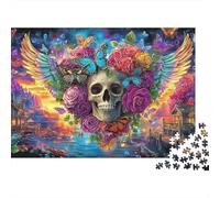 Crâne et Papillons 1000 Pieces Extra-Thick Cardboard Family Art Floral Vibrant Puzzle Office Break Brain Training Leisure Activity for Senior Puzzle Enthusiasts 38x26cm/1000pcs