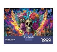 Crâne et Papillons Puzzle 1000 Pièces pour Débutant, Loisir Amusant, Carton Recyclé, Emboîtement Sûr 70x50cm/1000pcs