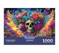 Crâne et Papillons Puzzle Adulte 1000 Pièces De Qualité Supérieure - Un Challenge Éducatif pour Tous Les Profils (Homme, Femme, À Partir De 14 Ans) 70x50cm/1000pcs