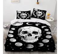 Crâne Étoile Noire Housses De Couettes, Gothique - Ensembles Housses De Couette Microfibre Douce, Lune Duvet Cover, Noir Et Blanc Parure De Lit 135X200 2 Taies d'oreiller