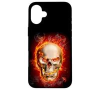Crâne Flamboyant feu Gothique Motard Sombre Art esthétique Coque pour iPhone 16 Plus