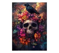 Crâne Fleur Corbeau 1000pcs pour Adultes Mini Puzzle Difficile | 38x26cm Carton Décor Salon Structure Durable Cadeau Anniversaire Soulagement Du Stress
