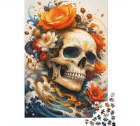 Crâne Fleur Vague Puzzle, 1000 Pcs Jeu D'intérieur Adulte | 52x38cm Carton, Passe-temps Intellectuel, Cadeau Réunion, Interaction Familiale, Assemblage Facile