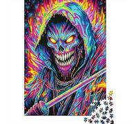 Crâne Fluorescent Puzzle 1000 Pièces Papier pour Adultes Flammes Néon Puzzle en Famille Décor Maison 52x38cm/1000pcs