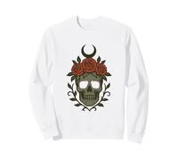 Crâne Gothique avec Couronne de Roses et Croissant de Lune Sweatshirt