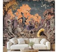 Crâne Gothique Danseuse Fumée Papier Peint Intissé Pierre Tombale Arbre Mort Mural Vintage Squelette Oiseau Papier Peint Autocollant Mural 400x280 cm pour Chambre Salle de Bain Salon