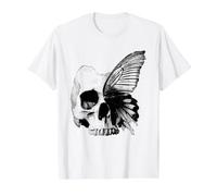 Crâne Gothique Douce Ailes de Papillon Sombres Boho Witchy Cottage Core T-Shirt Graphique avec Valeur, Homme, Blanc, L