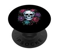 Crâne Gothique et Roses Sombres Fleurs romantiques Hommes Femmes Enfants PopSockets PopGrip Adhésif