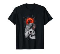 Crâne Gothique Noir Corbeau Rouge Lune Occulte Sombre T-Shirt