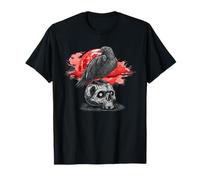 Crâne Gothique Noir Corbeau Rouge Lune Occulte Sombre T-Shirt