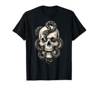 Crâne Gothique Serpent Tatouage Noir Blanc Graphique T-Shirt