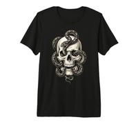 Crâne Gothique Serpent Tatouage Noir Blanc Graphique T-Shirt Haut de Gamme