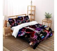 Crâne Guitare Housse De Couette 3 Pièces Theme Imprimé De Couvre-Lit Microfibre pour Chambre À Coucher Doux Et Confortable avec 2 Taie d'oreiller Double（200x200cm）