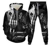 Crâne Hommes Jogging Costume à Capuche et Pantalon Hommes survêtement Jogging Costume Costume de Sport (Totenkopf1,4XL)