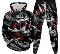 Crâne Hommes Jogging Costume à Capuche et Pantalon Hommes survêtement Jogging Costume Costume de Sport (Totenkopf2,4XL)