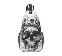Crâne Humain Coloré Avec Des Fleurs Unisexe Sling Bag Portable Sac À Bandoulière Avec Poches Multiples Sac De Poitrine Pour Cyclisme Travail Excursion
